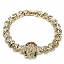 Gold Filled Fancy Bracelet Guadalupe Design With White and Multicolor Crystal Polished Finish Gold Tone