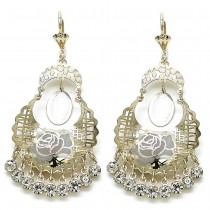 Gold Filled Chandelier Earring Guadalupe and Flower Design With White Crystal Polished Finish Tri Tone