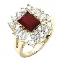Gold Filled Multi Stone Ring with Ruby and White Cubic Zirconia Polished Golden Finish