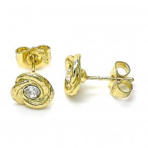 Gold Filled Stud Earrings With White Crystal Polished Finish Golden Tone