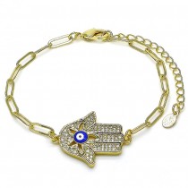 Gold Filled Fancy Bracelet Hand of God and Paperclip Design With White Micro Pave Multicolor Enamel Finish Golden Tone