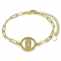 Gold Filled Fancy Guadalupe and Paperclip Design With White Cubic Zirconia Polished Finish Golden Tone