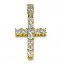 Gold Filled Fancy Pendant Cross Design With White Cubic Zirconia Polished Finish Golden Tone