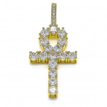 Gold Filled Fancy Pendant Cross Design With White Cubic Zirconia Polished Finish Golden Tone