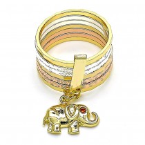 Gold Filled Multi Stone Ring Semanario and Elephant Design With Cubic Zirconia Tri Tone