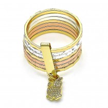 Gold Filled Elegant Ring Semanario and Owl Design Tri Tone