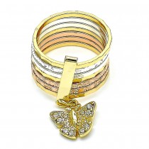 Gold Filled Multi Stone Ring Semanario and Butterfly Design With Crystal Tri Tone