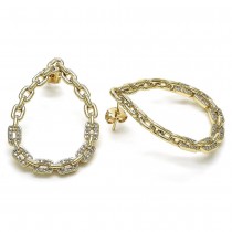 Gold Filled Paper Clip Design Oval Earrings With CZ Gold Finished
