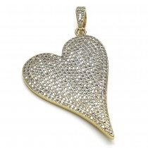 Gold Fancy Pendant Heart Design With White Micro Pave Polished Finish Golden Tone