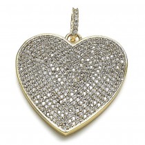 Gold Filled Fancy Pendant Heart Design With White Micro Pave Polished Finish Golden Tone