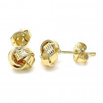 Gold Finish Stud Earring Love Knot Design Polished Golden Tone
