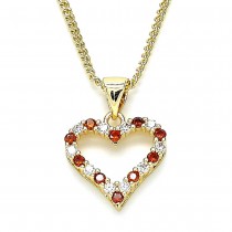 Gold Filled Pendant Necklace Heart Design Garnet Gold Tone