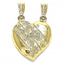 Gold Filled Fancy Pendant Heart and Flower Design Polished Finish Golden Tone