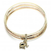 Gold Filled Semanario Bangle Elephant Design With White Cubic Zirconia Polished Finish Tri Tone (02 MM Thickness, Size 6 - 2.75 Diameter)