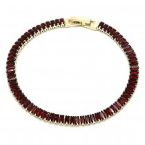 Gold Finish Tennis Bracelet with Garnet Cubic Zirconia Polished Golden Tone