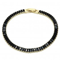 Gold Finish Tennis Bracelet with Black Cubic Zirconia Polished Golden Tone