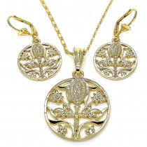 Gold Filled Earring and Pendant Set Guadalupe Design With Crystal Polished Finish Golden Tone