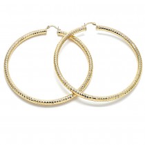 Gold Filled 2x90mm Extra Large Hoop Hollow Design Diamond Cutting Finish Golden Tone