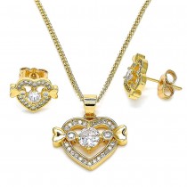 Gold Filled Earring and Pendant Set Style Heart Design with White Cubic Zirconia Polished Golden Finish