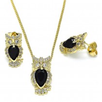 Gold Filled Earring and Pendant Adult Set Owl Design With Cubic Zirconia Golden Tone