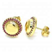 Gold Filled Stud Earrings With Ruby Micro Pave Polished Finish Golden Tone