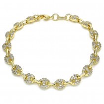 Gold Filled Fancy Bracelet, Puff Mariner Design With White Micro Pave Polished Finish Golden Tone