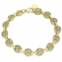 Gold Filled Fancy Bracelet Puff Mariner Design With White Micro Pave Polished Finish Golden Tone