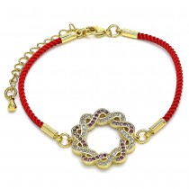 Gold Filled Fancy Bracelet With Ruby and White Micro Pave Polished Finish Golden Tone