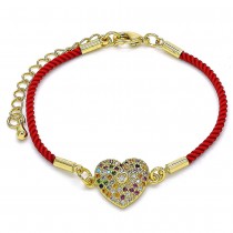 Gold Filled Fancy Bracelet Heart Design With Multicolor Micro Pave Polished Finish Golden Tone