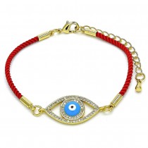 Gold Filled Fancy Bracelet Eye Of God Design With Blue Enamel and White Micro Pave Polished Finish Golden Tone