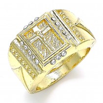 Gold Filled Men's Ring Crucifix Design With Crystal Golden Tone