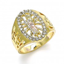 Gold Layered Men's Ring San Judas Design With Crystal Tri Tone