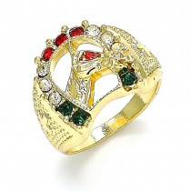Gold Filled Men's Ring Horse Design With Crystal Golden Tone