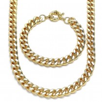 Gold Filled Necklace and Bracelet Miami Cuban Design Polished Finish Golden Tone
