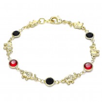 Gold Filled Fancy Bracelet Elephant Design With Garnet and Black Crystal Polished Finish Golden Tone