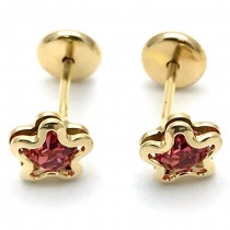 Gold Filled Stud Earring Star Design With Pink Cubic Zirconia Polished Finish Golden Tone