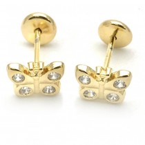 Gold Filled Stud Earring Butterfly Design With White Cubic Zirconia Polished Finish Golden Tone