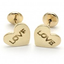 Gold Filled Stud Earring Heart and Love Design Polished Finish Golden Tone