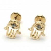 Gold Filled Stud Earring Hand Design With White Cubic Zirconia Polished Finish Golden Tone