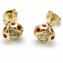 Gold Filled Stud Earring Ladybug Design With White Cubic Zirconia Polished Finish Golden Tone