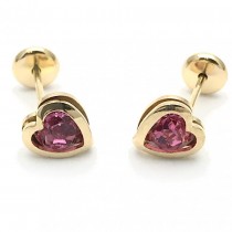 Gold Filled Stud Earring Heart Design With Cubic Zirconia Golden Tone