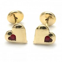 Gold Filled Stud Earring Heart Design With Cubic Zirconia Golden Tone