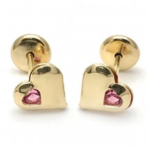 Gold Layered Stud Earring Heart Design With Cubic Zirconia Golden Tone