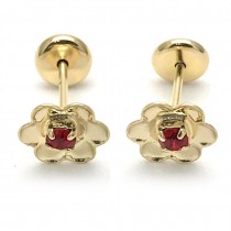 Gold Filled Stud Earring Flower Design With Pink Cubic Zirconia Polished Finish Golden Tone