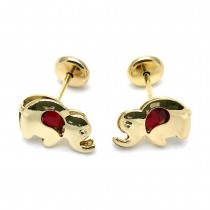 Gold Filled Stud Earrings Elephant Design With Garnet Cubic Zirconia Polished Finish Golden Tone