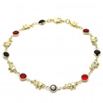 Gold Filled Fancy Anklet Elephant Design With Garnet and Black Crystal Polished Finish Golden Tone