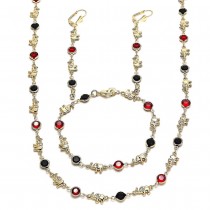 Gold Filled Necklace Bracelet and Earring Elephant Design With Garnet and Black Crystal Polished Finish Golden Tone