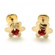 Gold Filled Stud Earring Flower Design With Garnet Cubic Zirconia Polished Finish Golden Tone