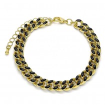Gold Filled Basic Bracelet Miami Cuban Design Black Enamel Finish Golden Tone
