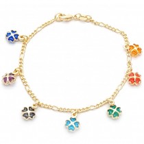 Gold Filled Fancy Bracelet Flower Design With Multicolor Crystal Polished Finish Golden Tone